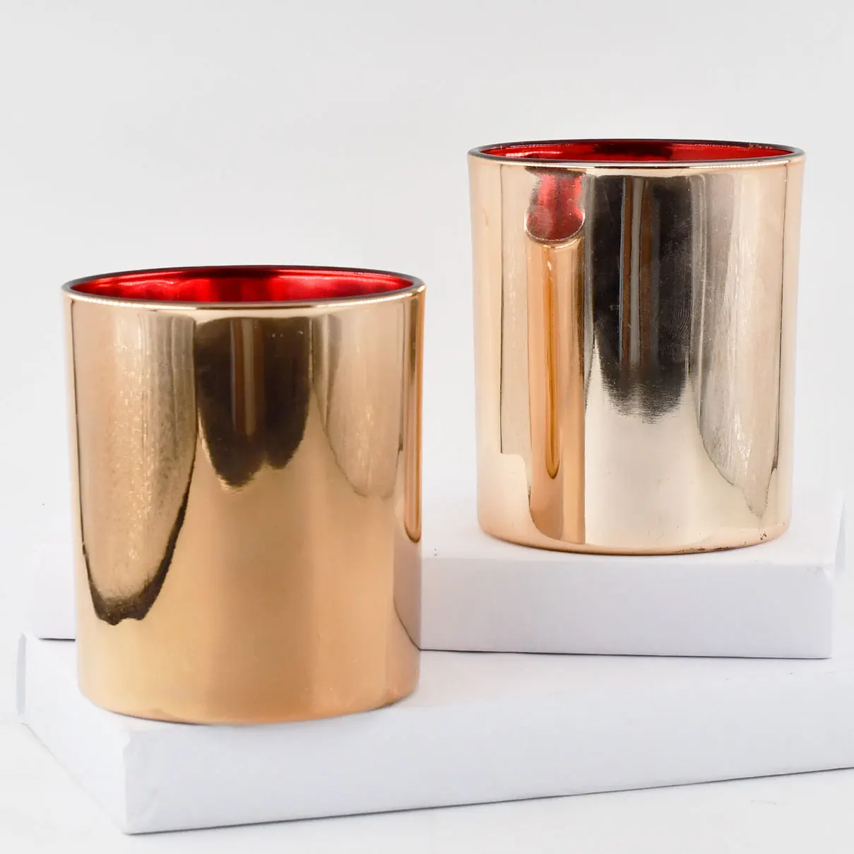 Wholesale Custom Heat Resistant Elegant Electroplating Rose Gold Glass Soy Wax Candle Jars