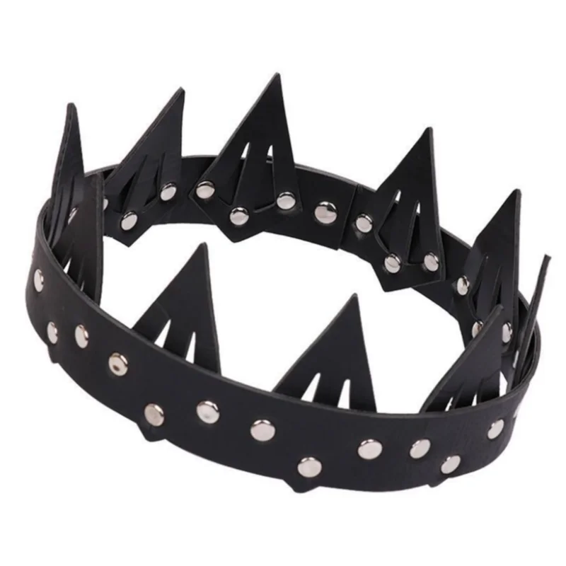 Cosplay Costume Unique Queen Crown Distinctive Faux Leather Black Tiara for Masquerade Formal Party Style Headband