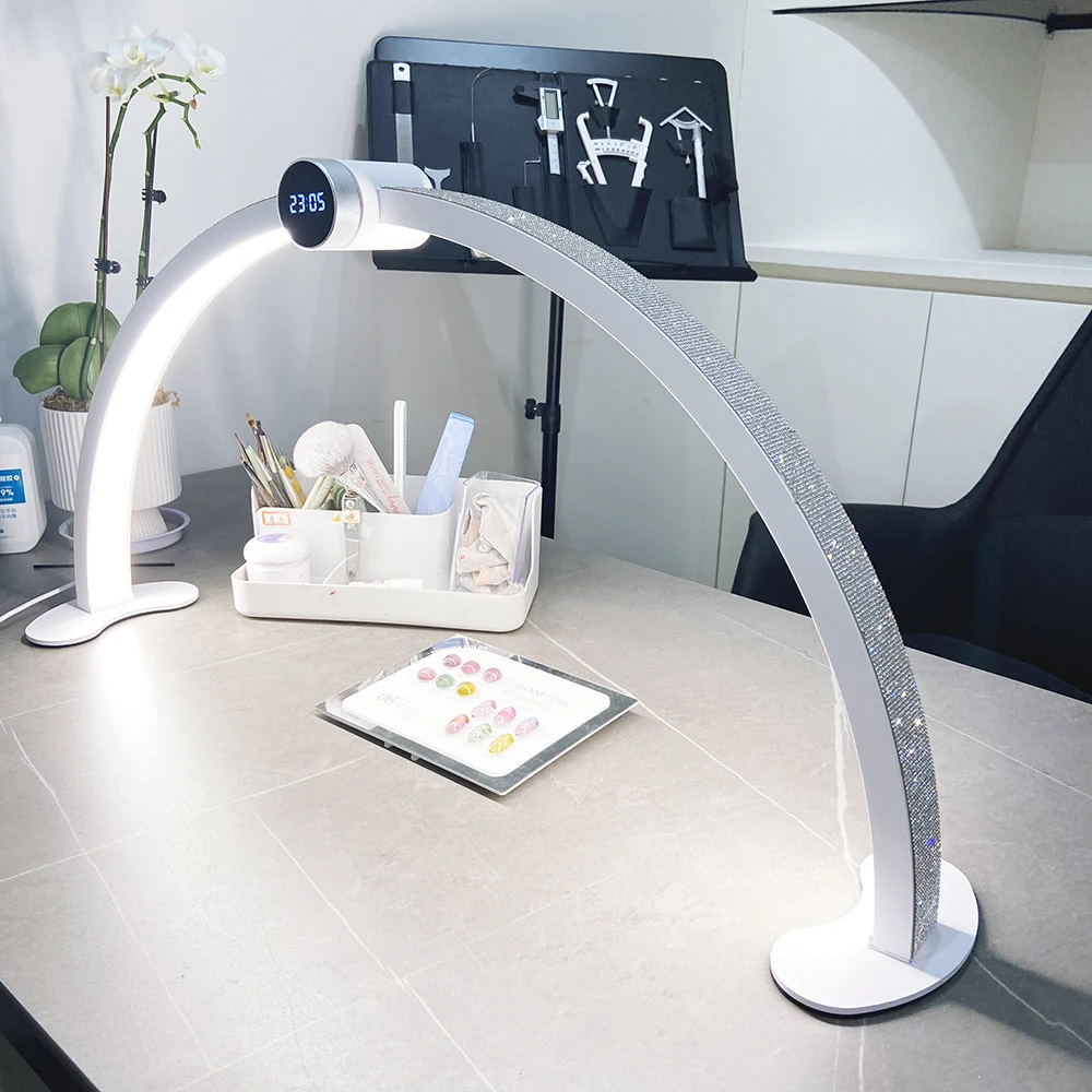 New Free Custom Logo LED Desktop Half Moon Lamp with time display Rhinestones Desktop Arch Ring Led Fill-in Lamp half moon light