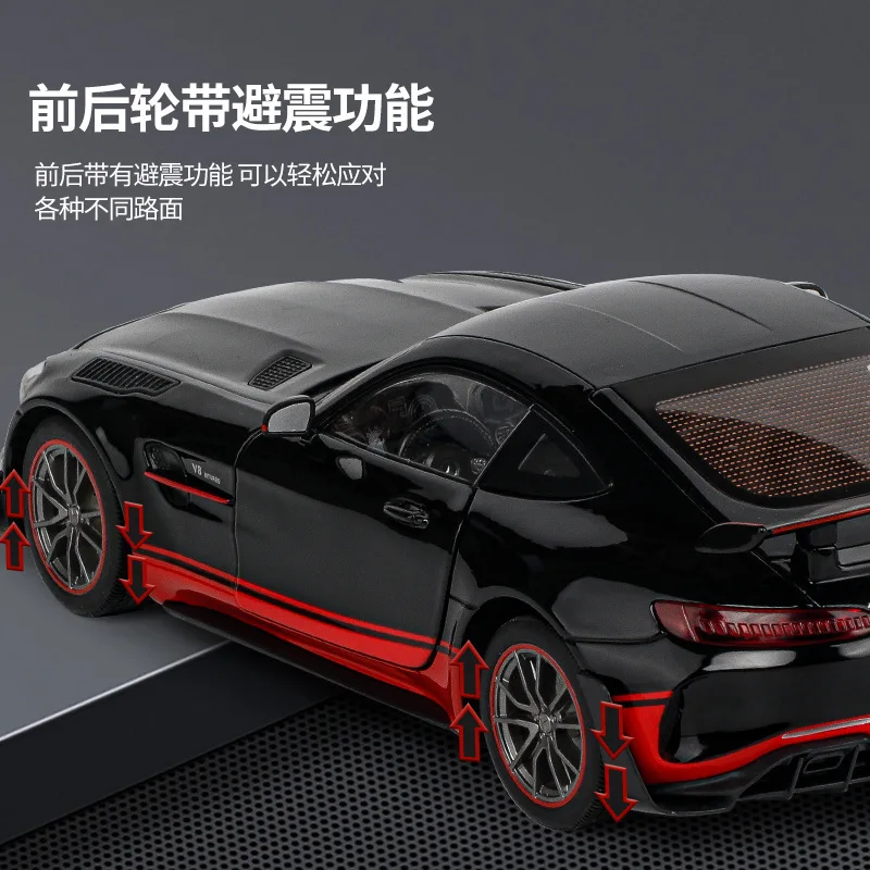 Diecast simulation 1:18 Mercede-Benz GTR metal sports car asound and light pullback display collection gift alloy car model toy