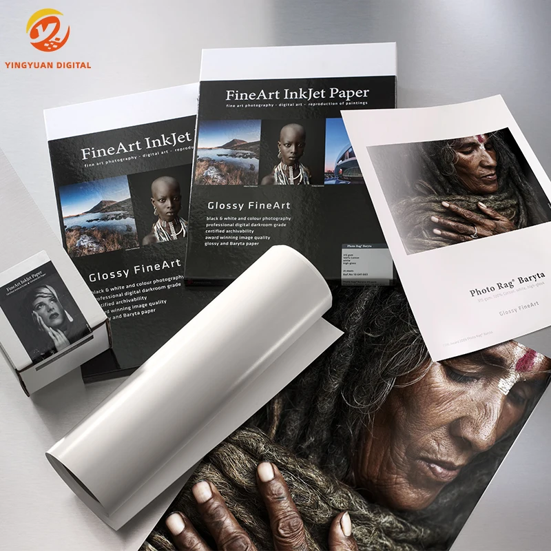 315gsm 100%cotton ISO 9706 conform high-gloss warm no optical brighteners Photo Rag Baryta fine art paper with inkjet coating