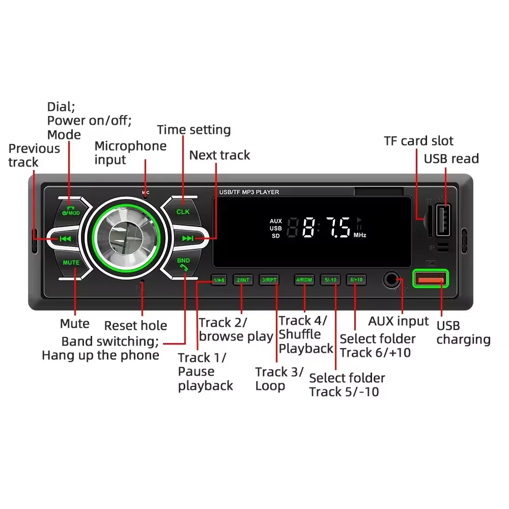 Model D3111 1 Din MP3 Player Car Radio Autoradio With Bluetooth Car Audio Stereo FM TF AUX 7 Color Automotive Multimedia For Car