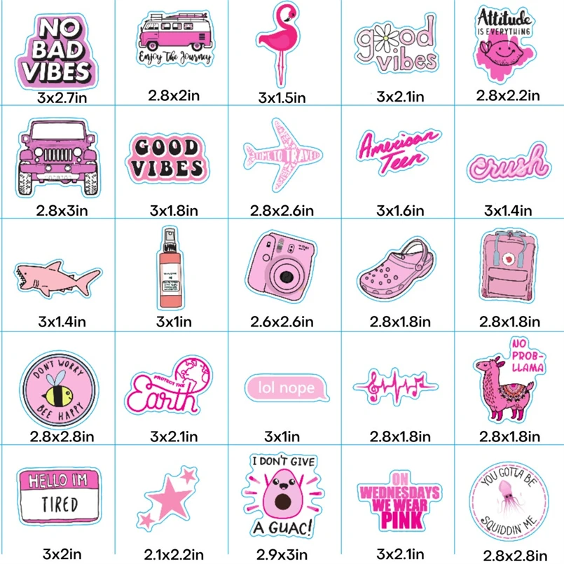 100 Pink Stickers Pack Vsco Stickers For Water Bottles Custom Vinyl Die Cut Decorative Cartoon Stickers