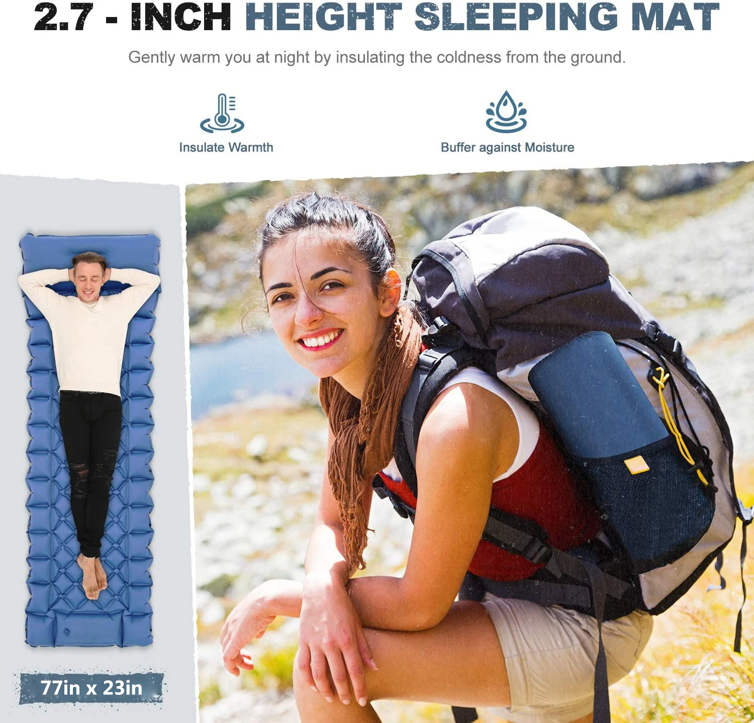 Camping Air Sleeping Pad Mat - Foot Press Inflatable Lightweight Backpacking Pad for Hiking Traveling