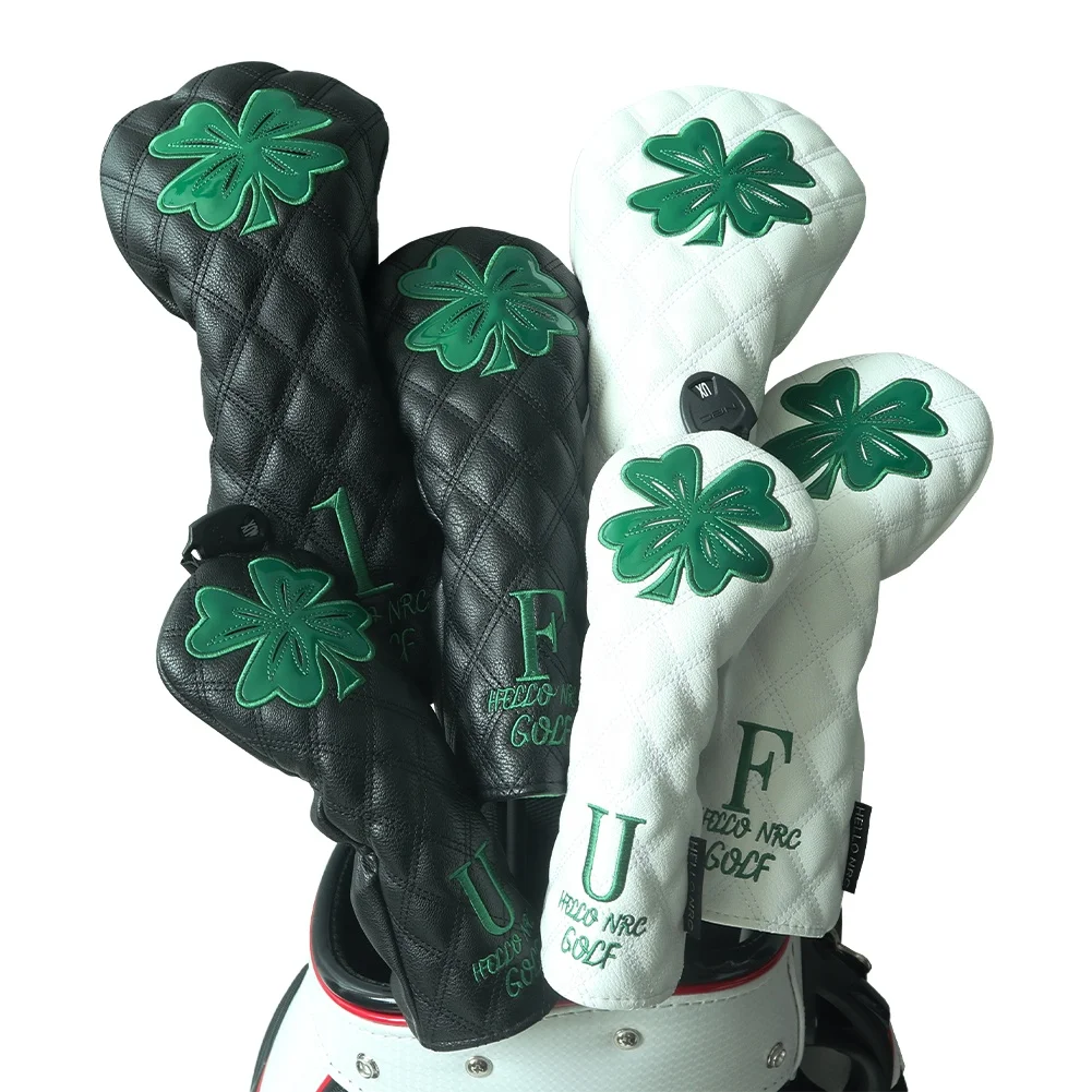 Golf Head Covers Print Embroidery Pu Leather Driver Wood Hybrid Club Covers Golf barrel cover Headcovers