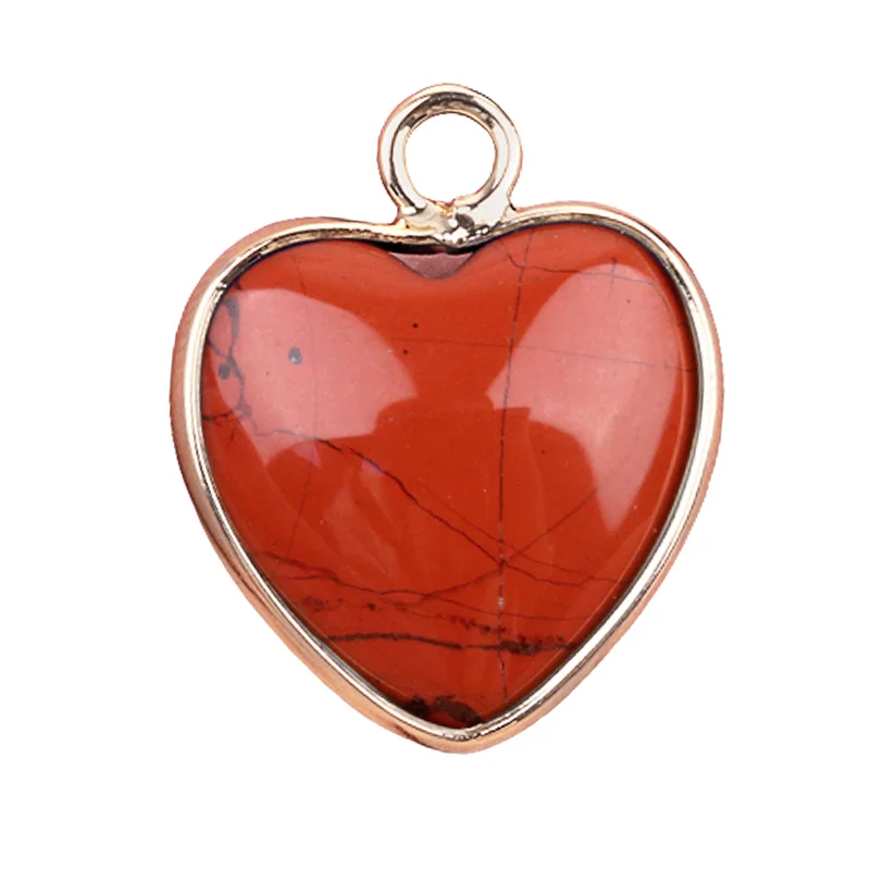 China Wholesale Unisex Vintage Style 15*15mm Heart Shape Red Jasper Pendant Fashionable Heart Shape Connector with Gold Plating