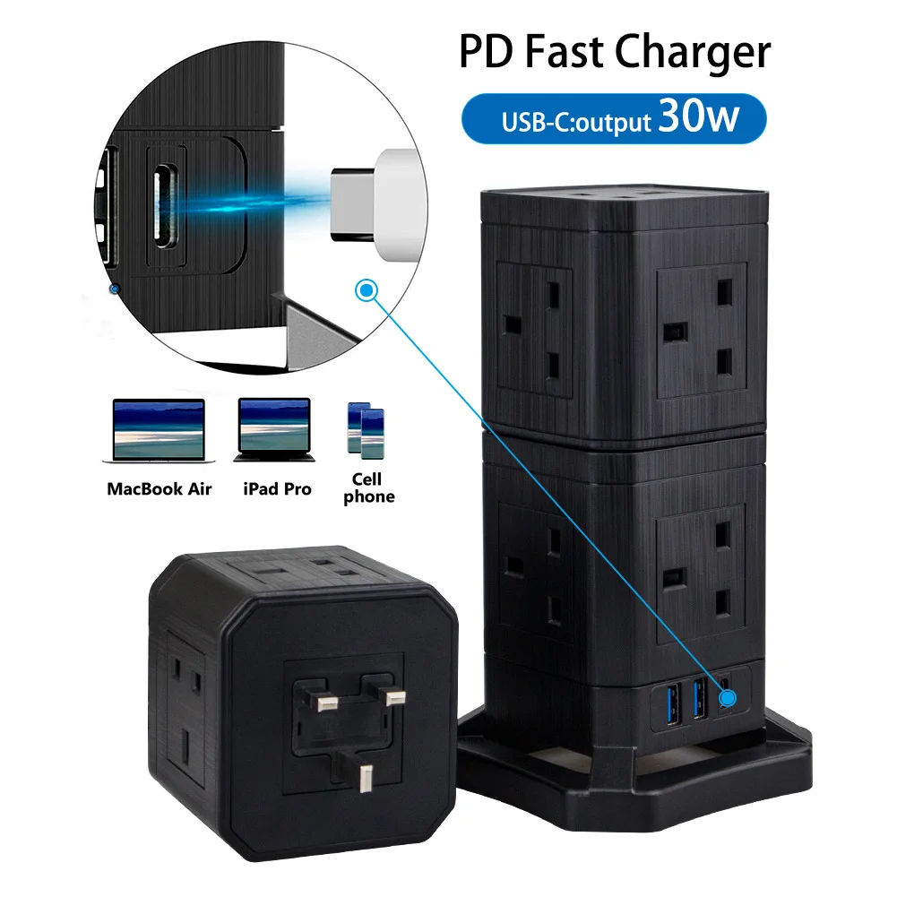 New  Arrival Vertical Detachable Power Strip Tower Socket Extension For Europe Market