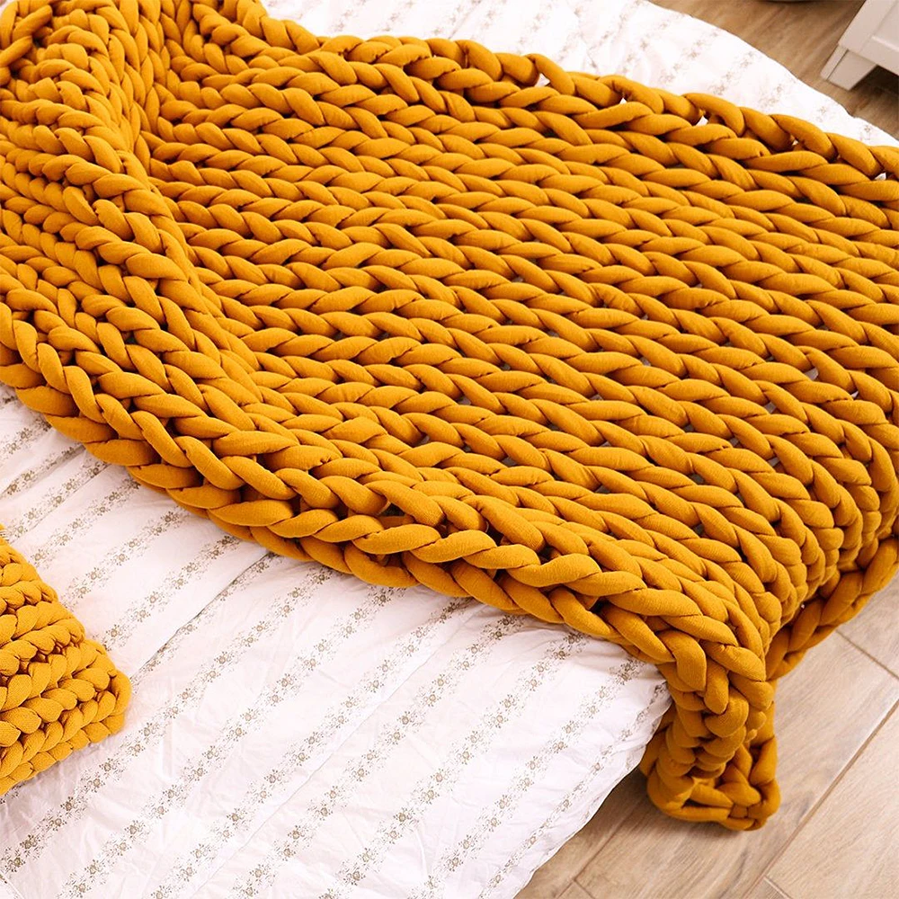 2022 Fashion Bedroom Decor Colorful Chunky Knitting Handmade Custom Organic Cotton Cable Chunky Knit Blanket for Bed Sofa