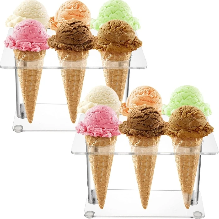 Transparent Acrylic 6-Hole Ice Cream Cone Display Stand 3-4mm Thickness round Pattern Decorative Sushi Hand Roll Stand