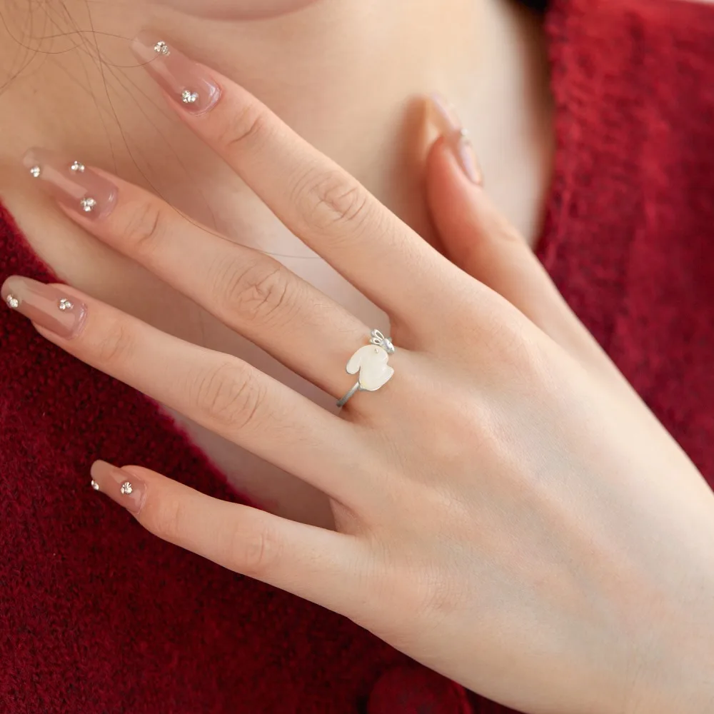 Dylam 2023 New Year Unique Design Ins 925 Sterling Silver Ring Animal Rabbit Shape Engagement Finger Rings For Women Jewelry