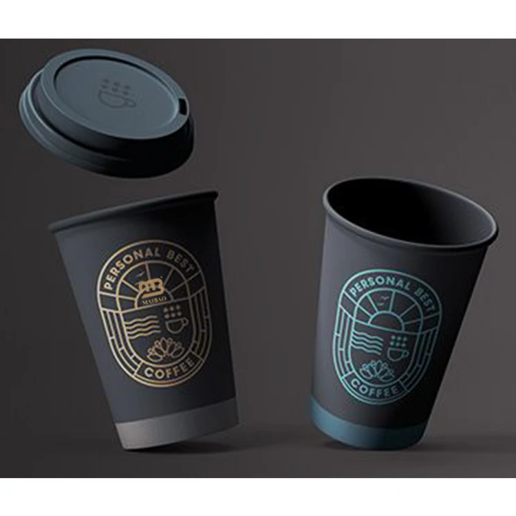Design Logo Black Disposable Double Wall Coffee To Go Cup Custom Paper Coffee and Tea Cup 6 oz 8oz 12oz Kraft Paper Cup With Lid