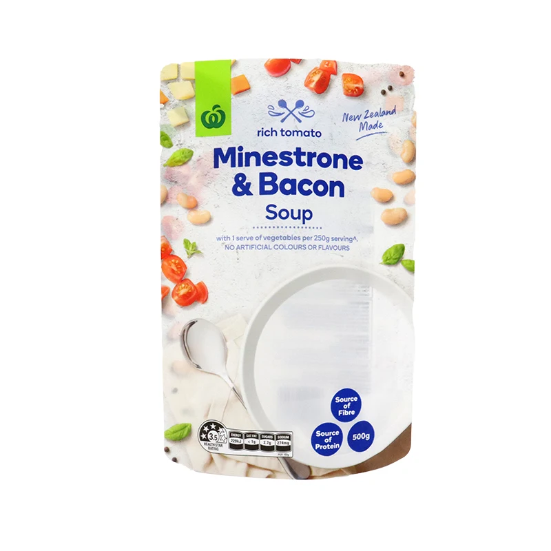 Factory price flexible frosted white stand up food pouch vegetable meat soup bag with window