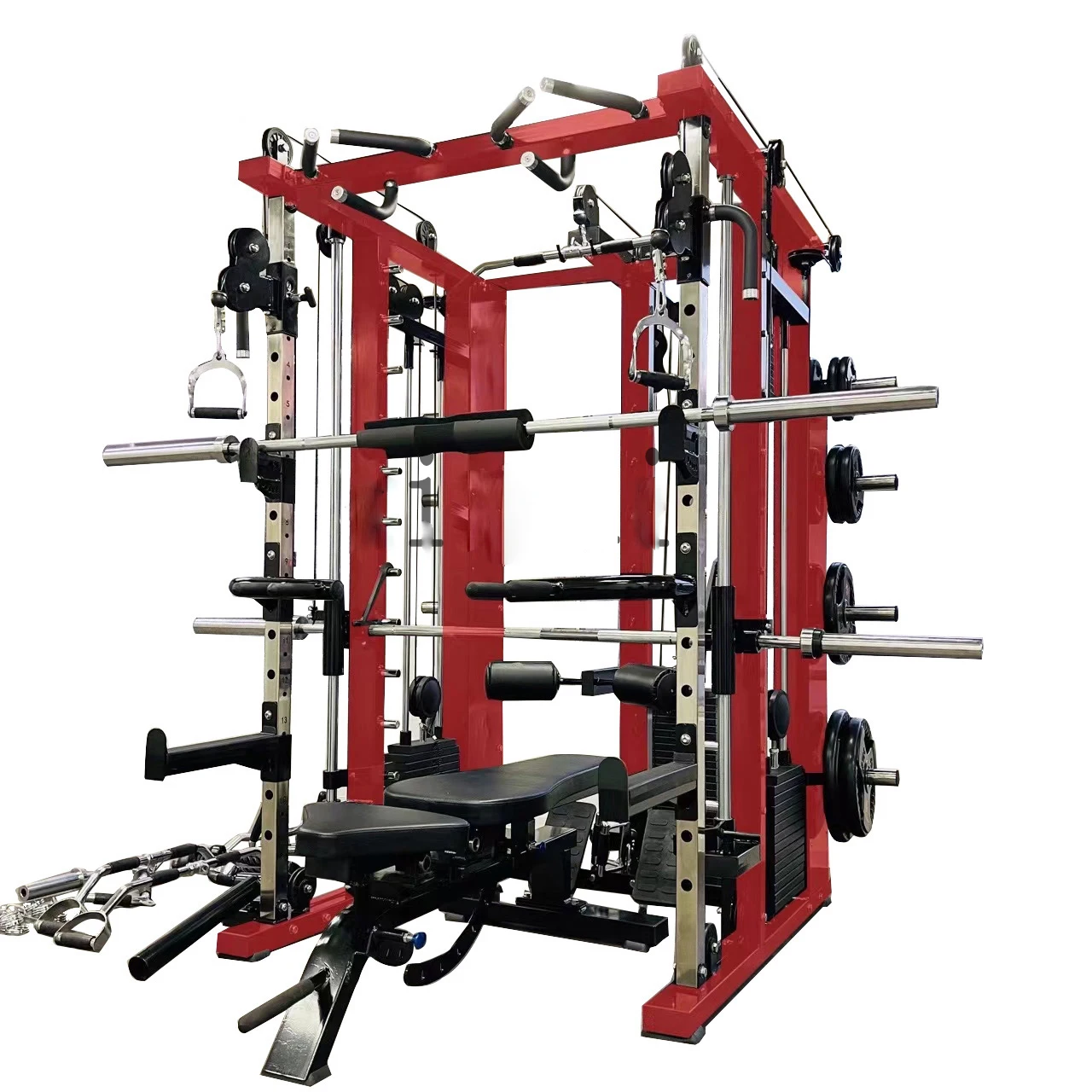 Fitness Machine Three Stations Multi-functional Smith Machine Gym Squat Rack