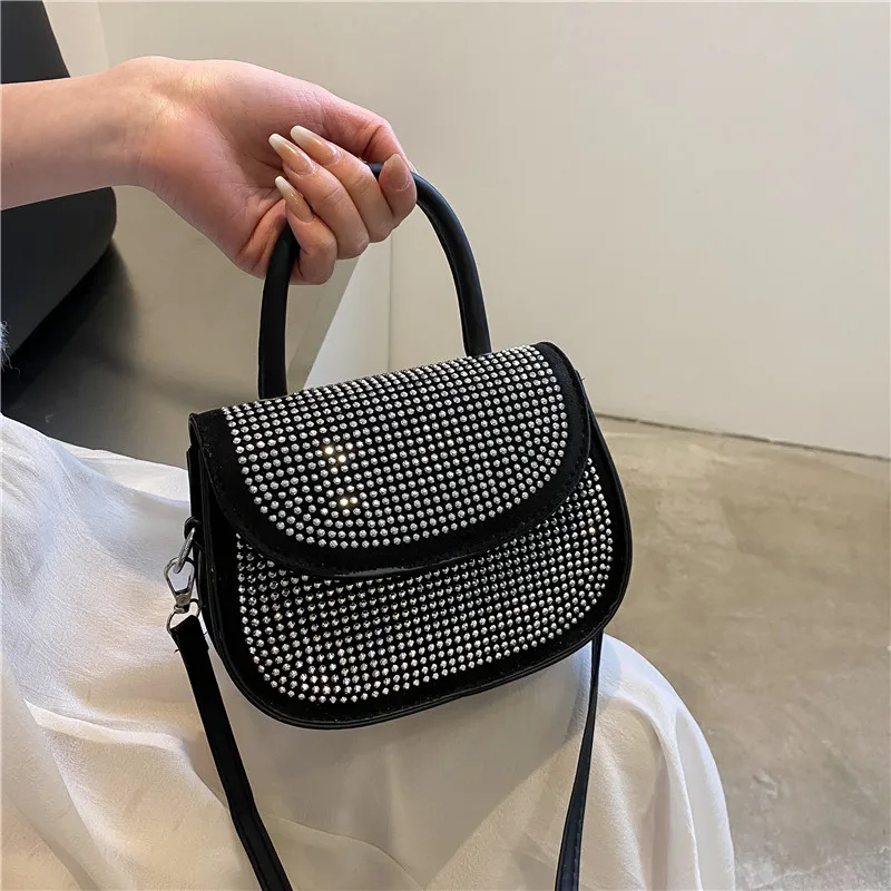 Z025 Fashion Diamonds PU Leather Shoulder Handbag Rhinestones Messenger Bags for Women Outdoor Shopping Business