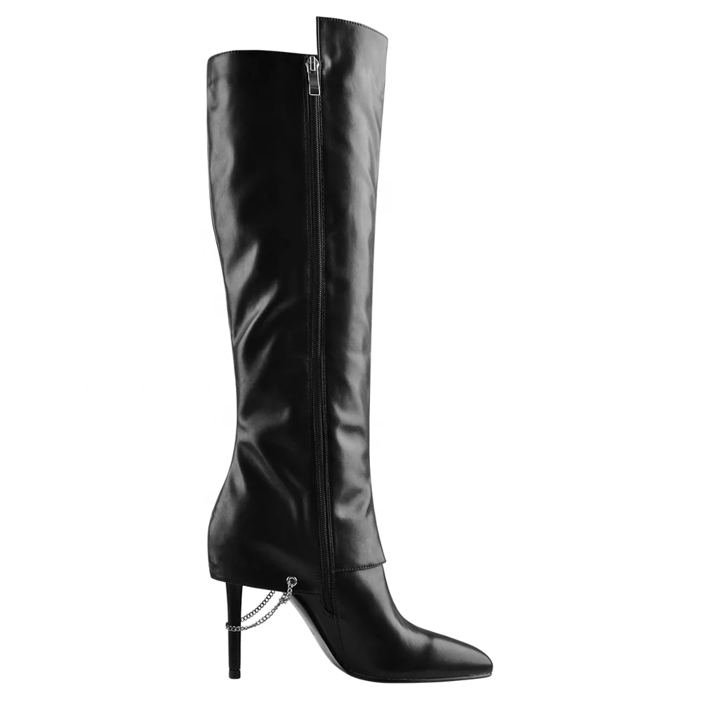 Black PU stiletto heels knee high boots of customized shoes
