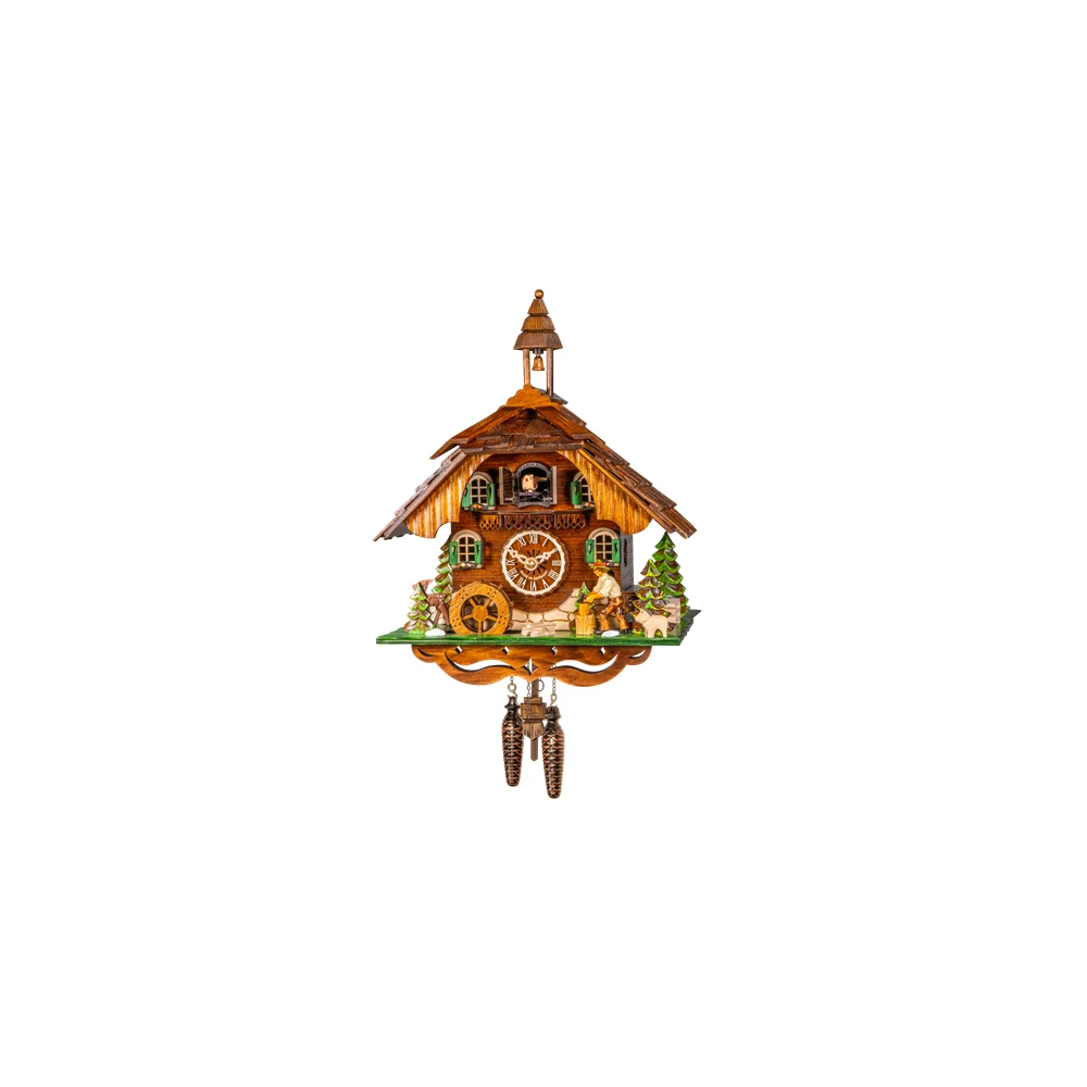 High Quality Germany Specialty Black Forest House Cuckoo Clock With Moving Lumberjack And Mill Wheel With Music
