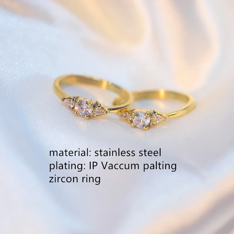 Factory Supply Inlaid Zircon Gold Ladies Stainless Steel Custom Finger Rings with Diamond