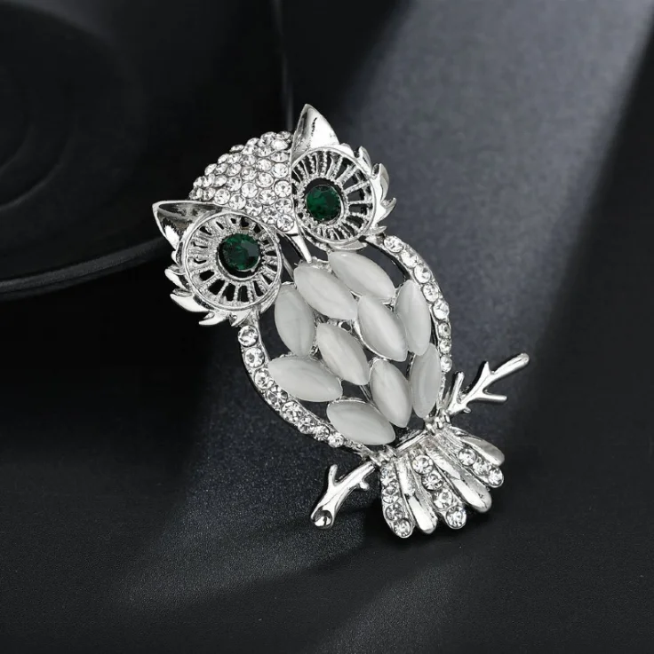 Stone owl brooches cute animal crystal brooches pins women girls birds clothes jewelry brooch buckles