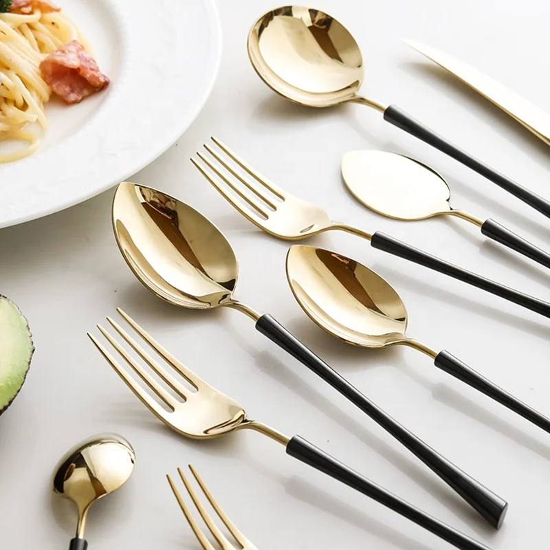 
Western Cutlery Set Ins Wind Black Handle Dessert Spoon Stainless Steel Steak Simple Household Tableware 