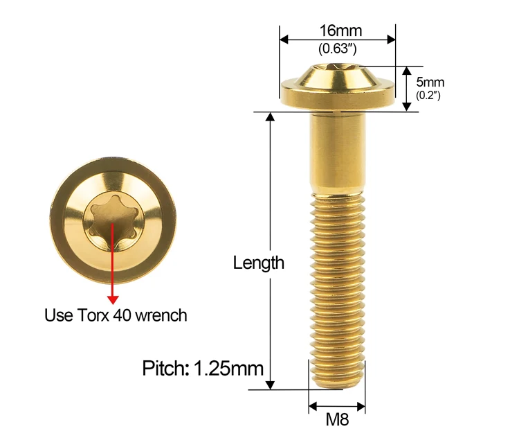 Grade 5 Titanium Screws Torx Head Bolt And Nut Motorsport Button Head Titanium Bolt Screws