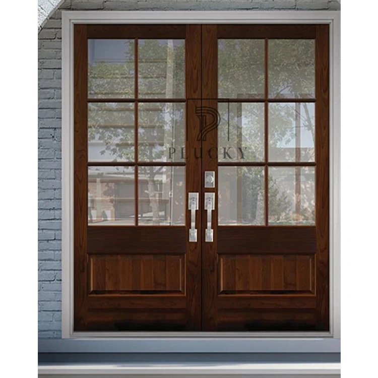 Villa exterior solid wooden door glass design main entrance door