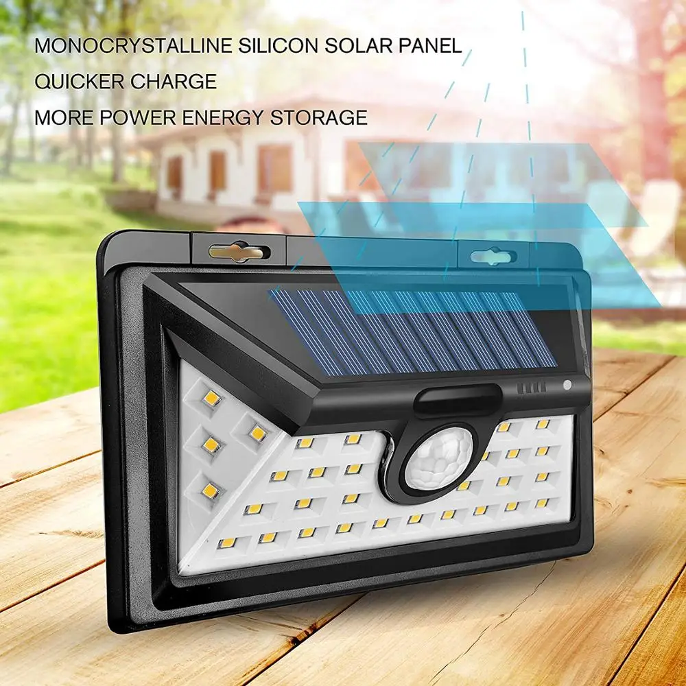 Waterproof Solar Rechargeable LED Garden Lamp Outdoor Polycarbonate Aluminum PIR Motion Sensor Night Security Wall Light