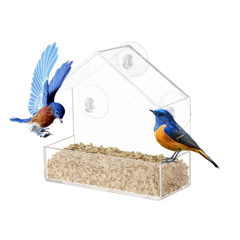 Hot Selling Acrylic Bird Cage Outdoor Adsorption Bird Feeder Transparent Plexiglass Pet Bird Feeder