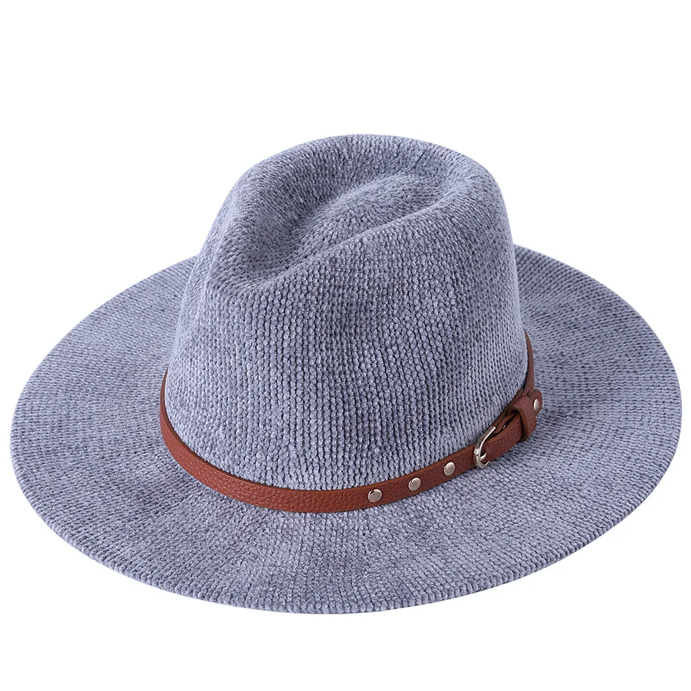 Four Buckle Solid Color Gentleman Hat Men Vintage Knit Heart Top Cap Brown Fedora Hats Women Cowboy Caps