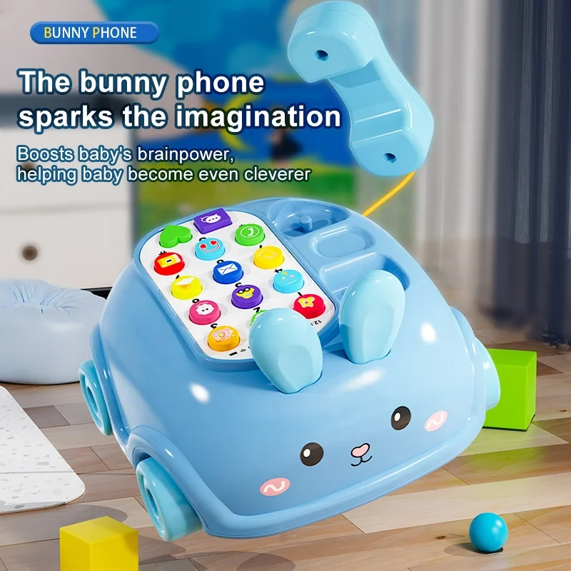 Children Toys Rabbit Phone Car Simulation Landline Baby Puzzle Early Education Baby Music Story Pull Wire Telephone Car Machine