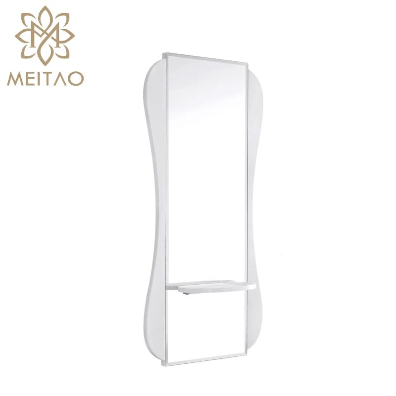 Salon Shop Equipment Fiberglass Wall-mounted Single Stations Round Led Mirrors For Barber