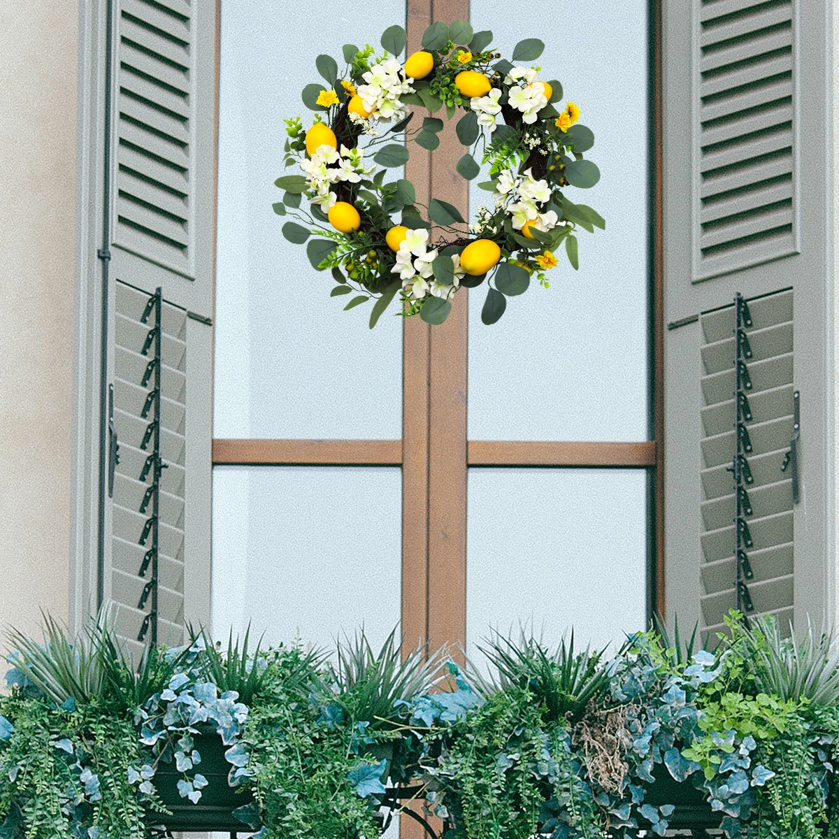 New Popular Spring and Summer Wreath Door Hanging Home Decorative Rattan and PVC Plastic Hydrangea Money Leaf Wreath
