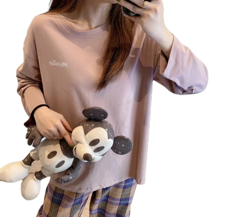 Autumn and Winter Cute Strawberry Bear Long Sleeve Pants Pajamas Cartoon Round Neck Loose Casual Sweet Live Home Clothes