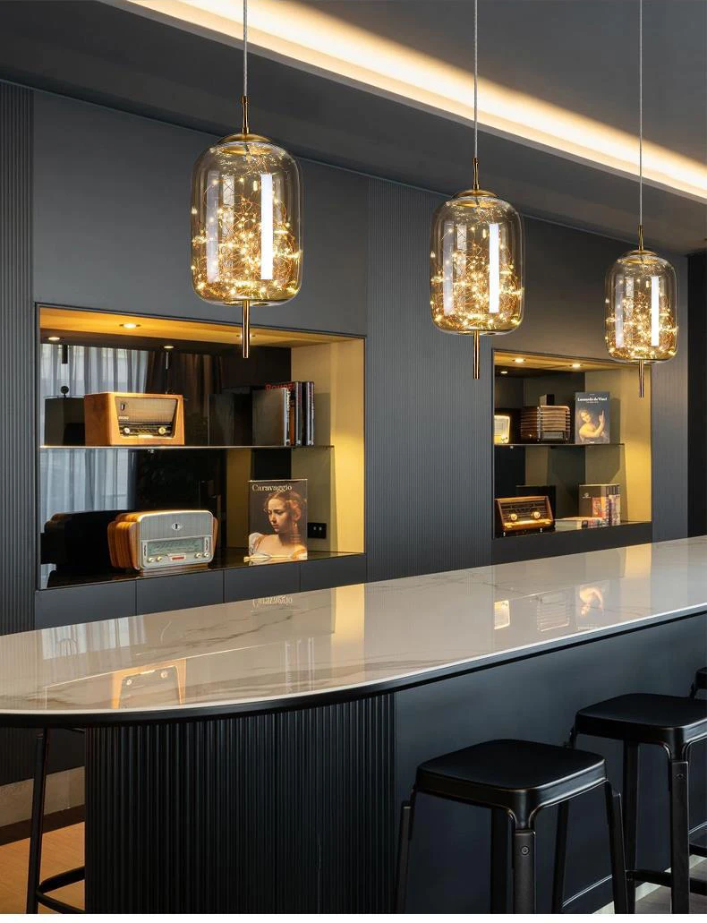 Luxury  table bar new model star  vintage hanging decorative  led chandeliers dining room single  nordic glass pendant light