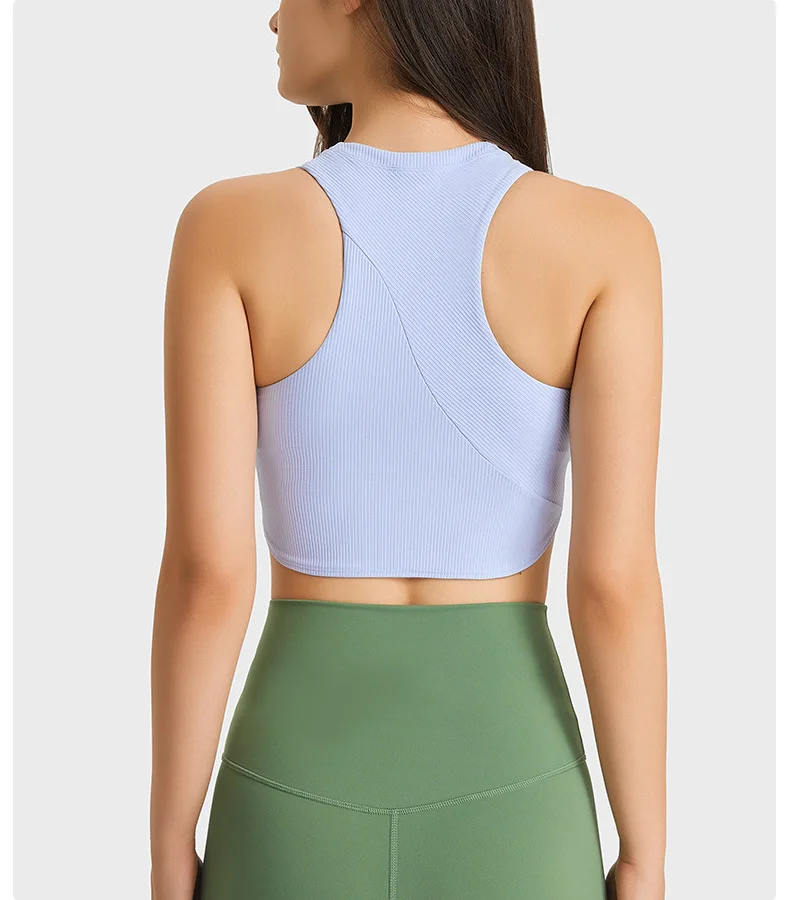 Ribbed High-Collared Camisole Bustier Top Fitness Tank Top Women Support Yoga Bra