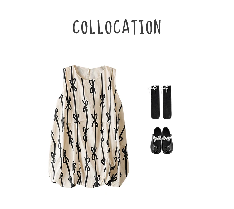 oem kids girls cute bowtie lantern sleeveless dresses odm baby Korean style dress custom RTS 100% cotton children casual dress