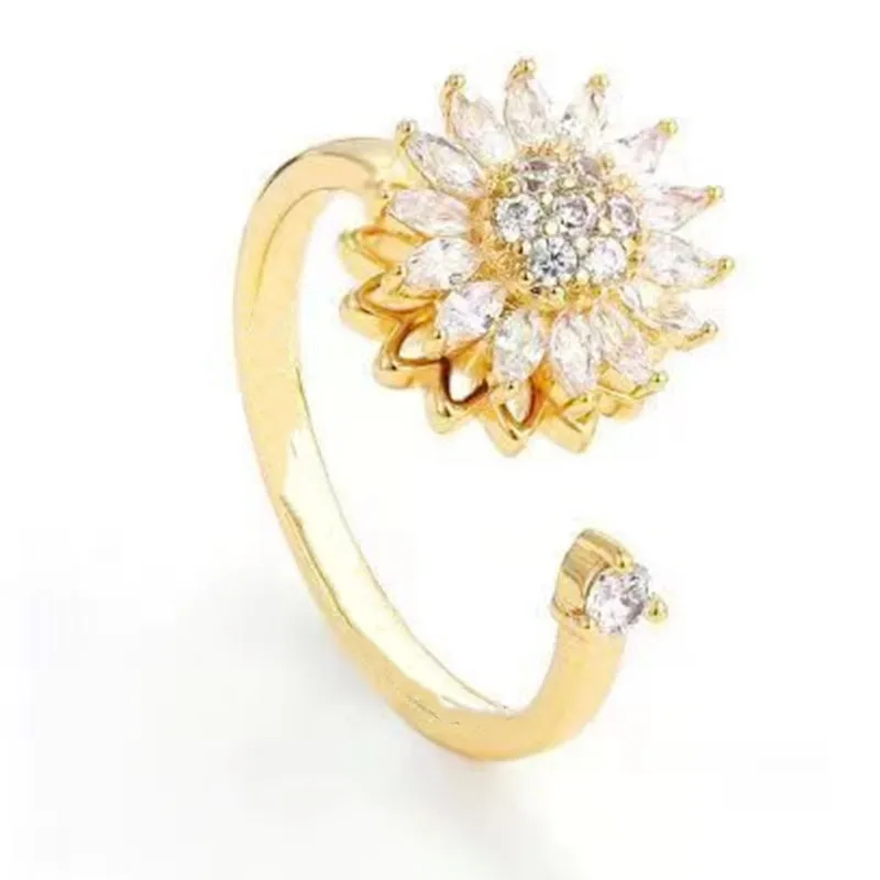 Fidget Anti Stress Anxiety Rings for Women Gold-plated Rotatable Sun Star Eye Sunflower Spinner Rings