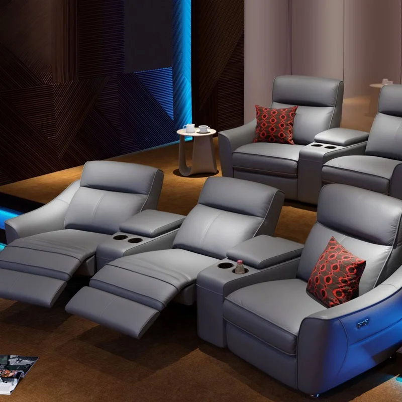 High quality luxury home furniture set  living room designs cream power leather home theater cinema recliner sofa