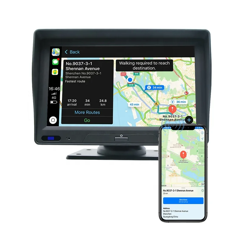 7 Inch Touch Screen Car Portable Wireless Carplay Wired Android Auto Tablet Car Video Multimedia System Dual Lens Dash Cam