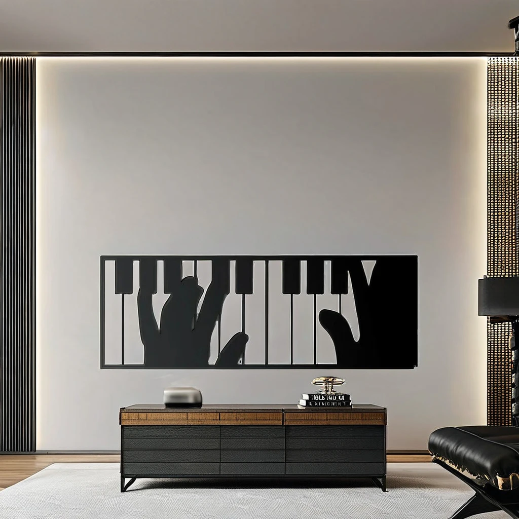 Home Decoration Piano Black Metal Wall Art Elegant Wall Hanging Decor