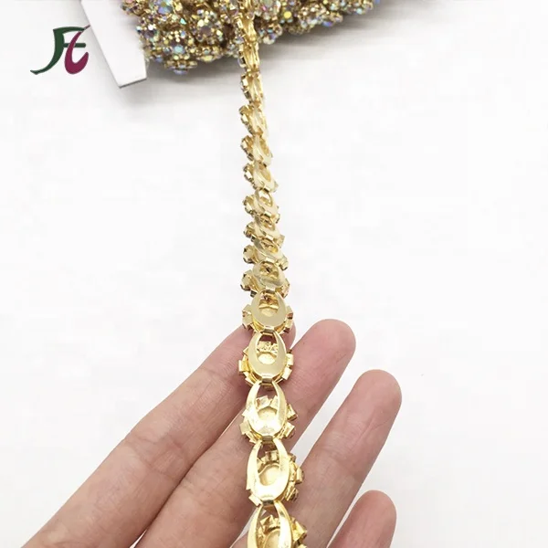 Crystal AB Glass Rhinestones Chain Trim Flowers Crystal Applique Strass Banding For DIY Jewelry Shoes Crafts