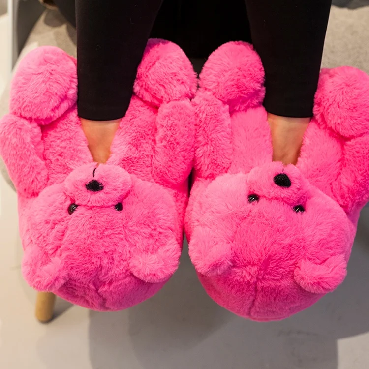 
New Color teddy bear house shoes warm plush bedroom slippers cute animal teddy bear slippers 