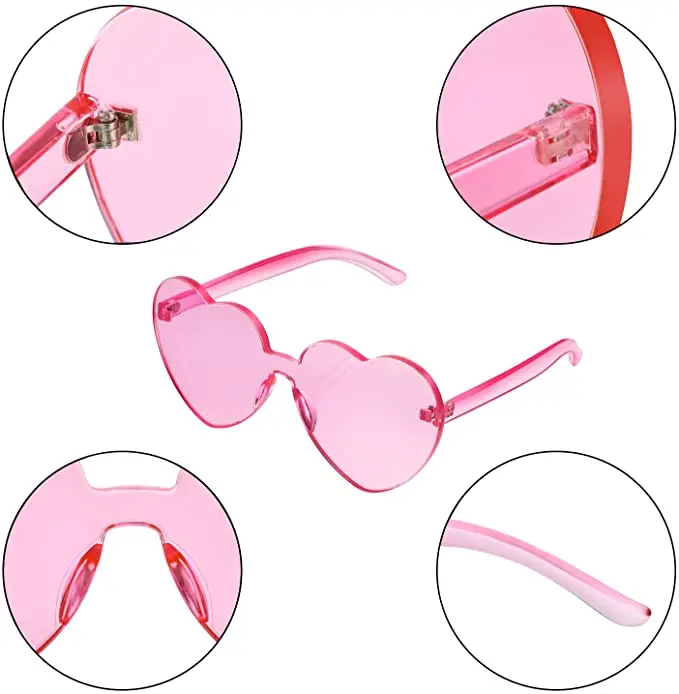 Wholesale uv400 Pink/mix Heart Shape Sunglasses Transparent Candy Color Glasses for Party Cosplay