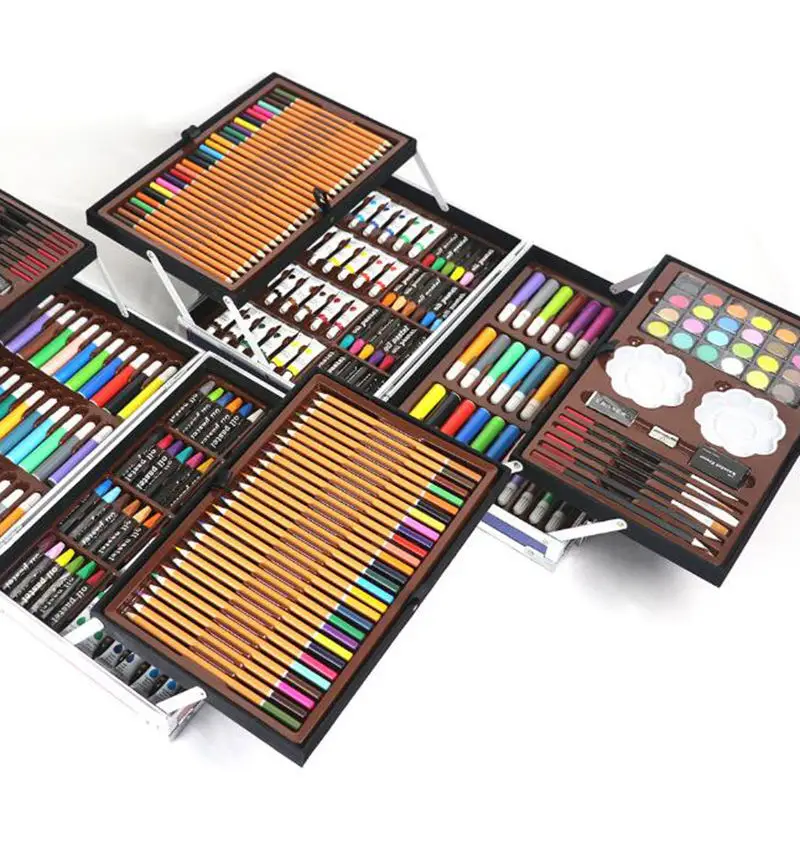 Bview Art 145-Pieces 2 Layers Oil Pastel Marker Watercolor Paint Colored Pencil Deluxe Children Art Set With Aluminum Box