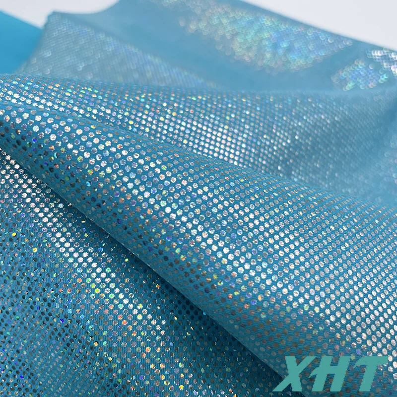 Ocean Blue  foil  for  hologram foil printed spandex stretch fabric for swimwear costume wear