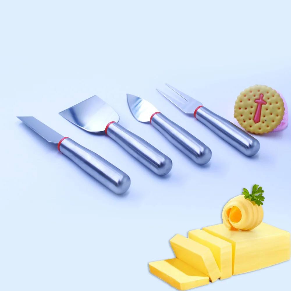 Portable multifunctional Stainless Steel Wire Cheese Slicer  Cheese Cutting Board And 4 Pieces Knife Set