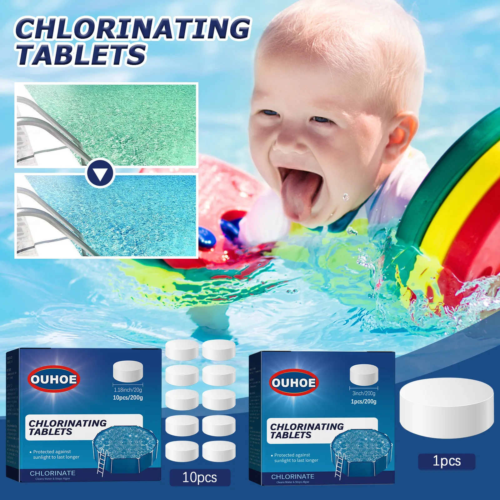OUHOE OEM&ODM Swimming Pool Water Disinfection Effective Swimming Pool Chlorine Powder Soft Chlorine Tablets Pool