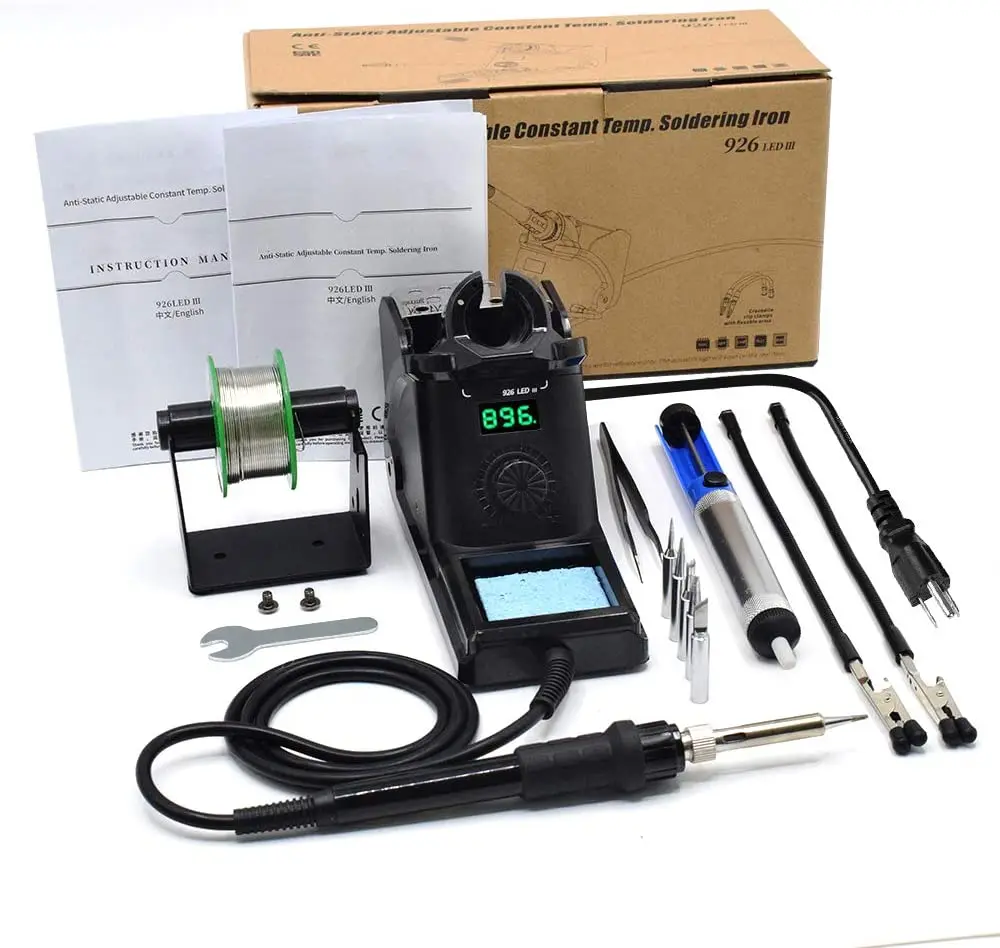 
Soldering Station 60W Digital Soldering Iron Station Kit with 194 F-896F Temperature C/F Func 0-30 Minute Sleep Func 5 Extra So 