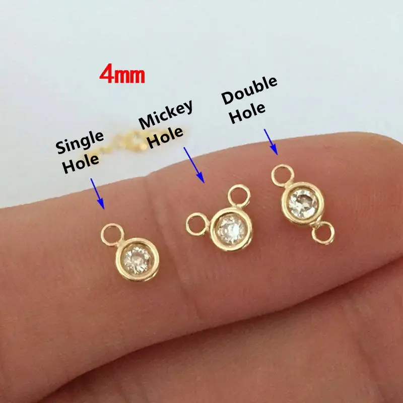 GP Bracelet Round Zircon Charm 14k Gold Filled Round Connector drop Charms Pendants for permanent jewelry chains Making