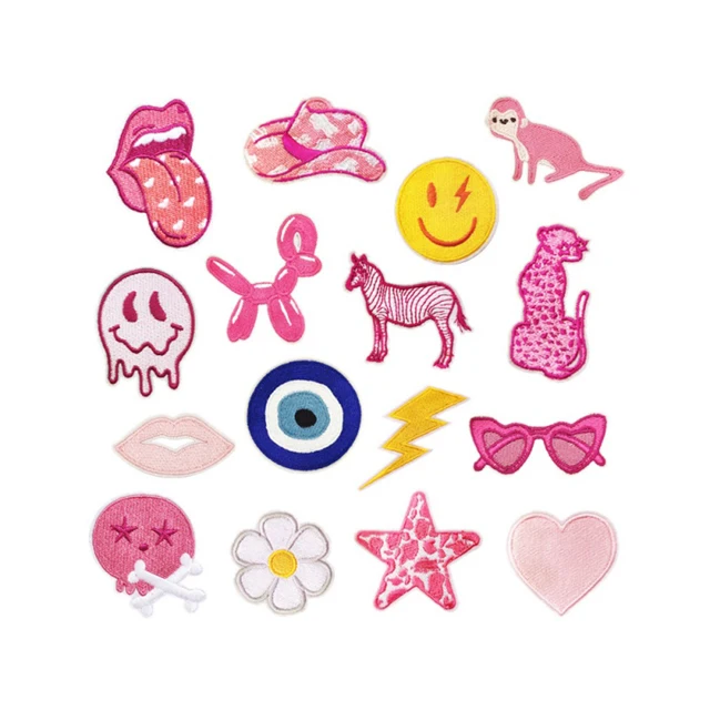 wholesale custom woven  pink  cute funny embroidery girl  iron on patches