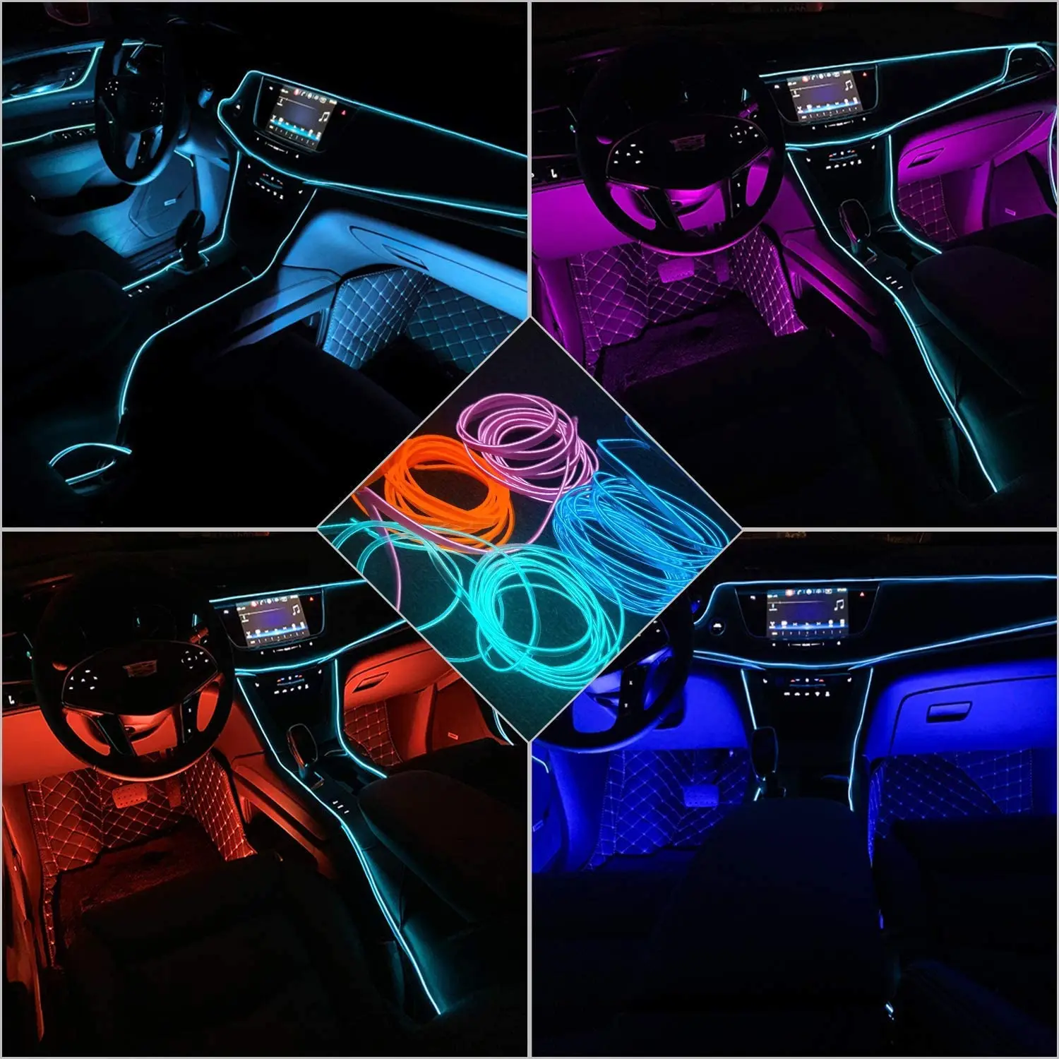 EL Car Styling Cold Light Ambience Lamp Line Car Lights Neon Car LED RGB Neon Interior Atmosphere Light Strip
